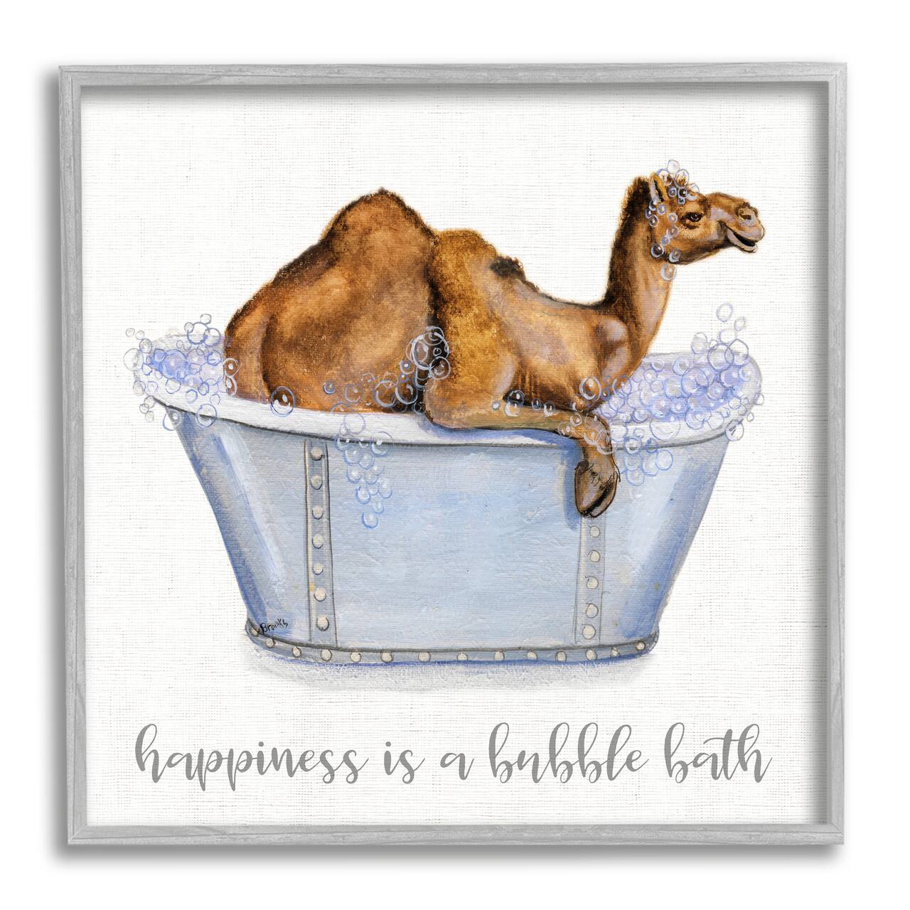 Stupell Industries Happiness Is a Bubble Bath Desert Camel Bathroom Framed Wall Art